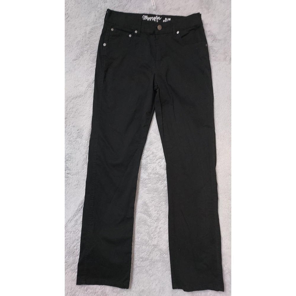 Wrangler Retro Pants Mens 32x32 Slim Straight Black Cotton Stretch Rivets Cowboy